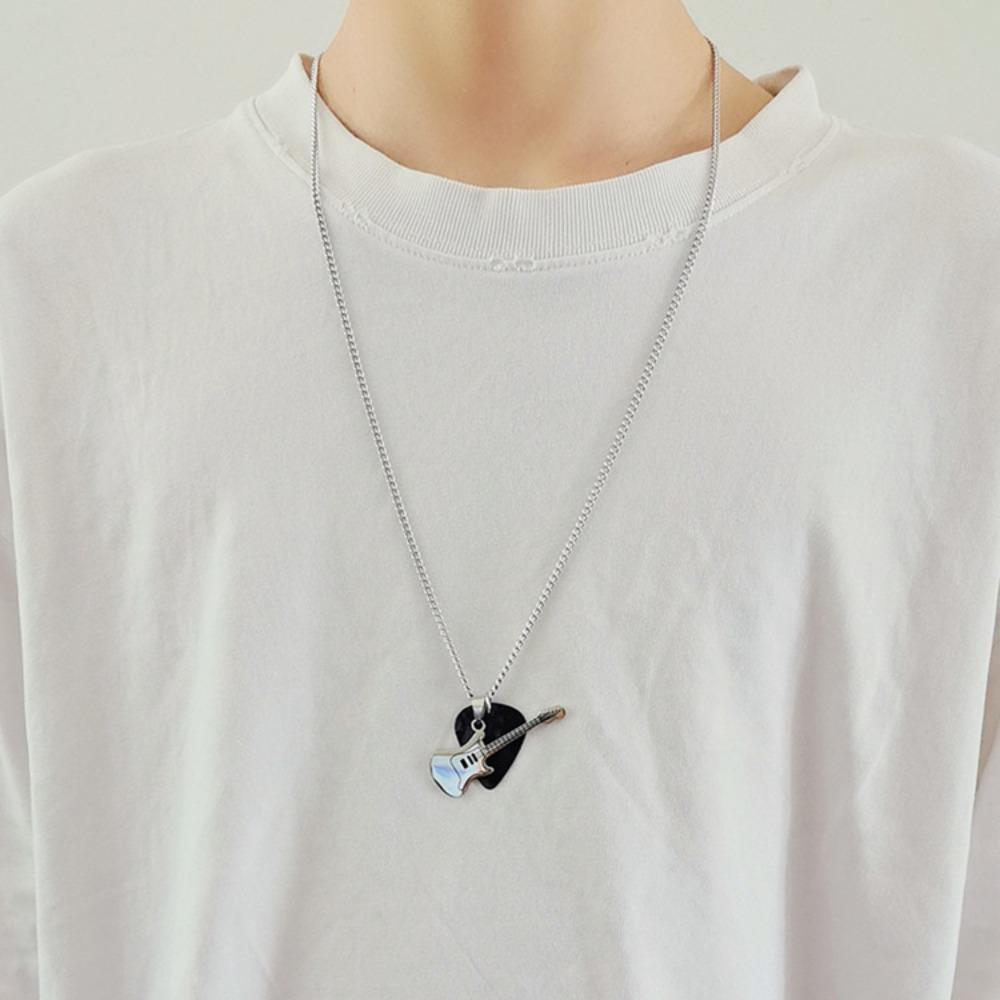 Hip-hop Guitar Pick Pendant Necklace Punk Electric Guitar Sweater Chain Guitar Chain Choker  Unisex