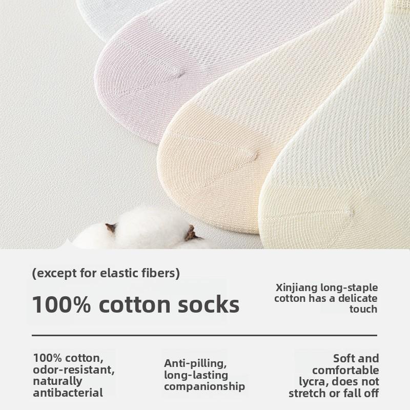 Women's Cotton Summer Breathable Mesh Invisible Socks with Silicone Anti-slip and Non-slip Heel, Ultra-thin Style, Odor-resistant Socks
