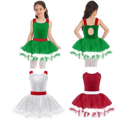 Dívčí taneční trikot Baletní Latinský kostým Design Cami šatů Detaily ze sekvinů a umělé kožešiny Vystoupení