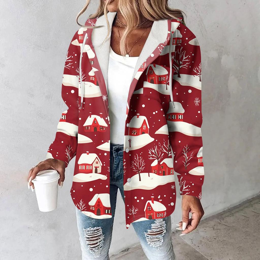 Mikiny pro ženy Zimní zateplená mikina Bunda se stahovací šňůrkou a potiskem s kapucí