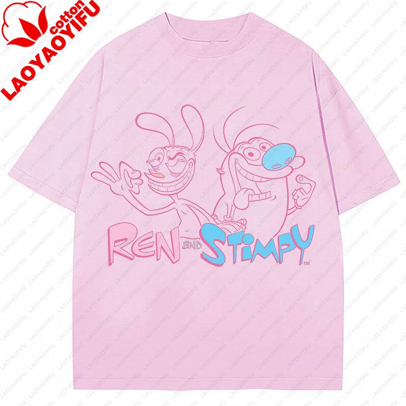 La T-shirt Ren & Stimpy Anni '90 Retrò Nickelodeon Commedia Vintage Cotone Grafica Manica Corta Magliette Divertente Cartone Animato Tema Y2k Top