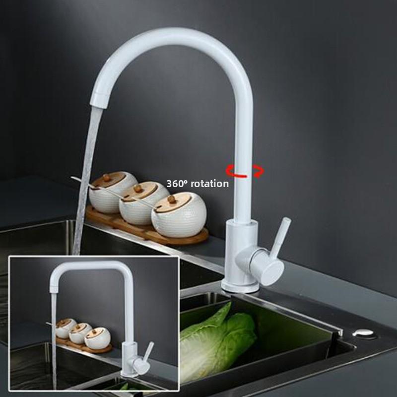 Oatmeal White Kitchen Swivel Faucet Stainless Steel Vegetable-Washing Basin Modern Minimalist Countertop Sink Hot-Cold Tap Large