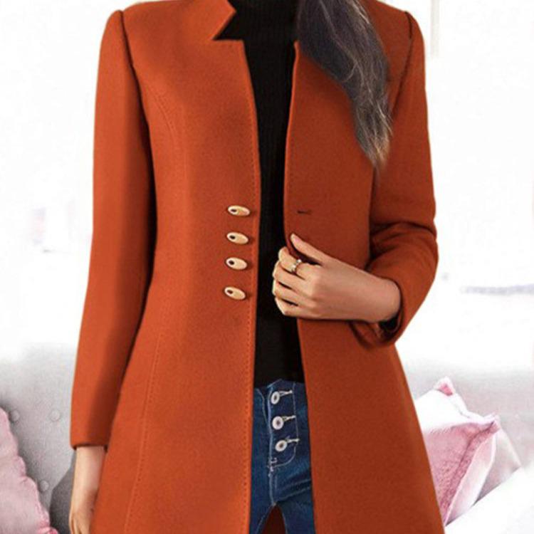 

Women s Mid-Length Slim Woolen Coat - Korean Style, Solid Color XXL помаранчевий