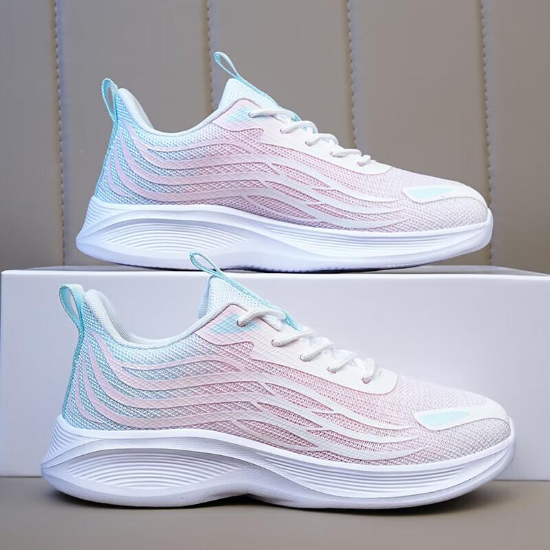 Sneakers Women's Summer Junior High School Students Running Shoes Shock Absorption Lightweight Mesh Women's Shoes Breathable Thin Mesh Shoes Running