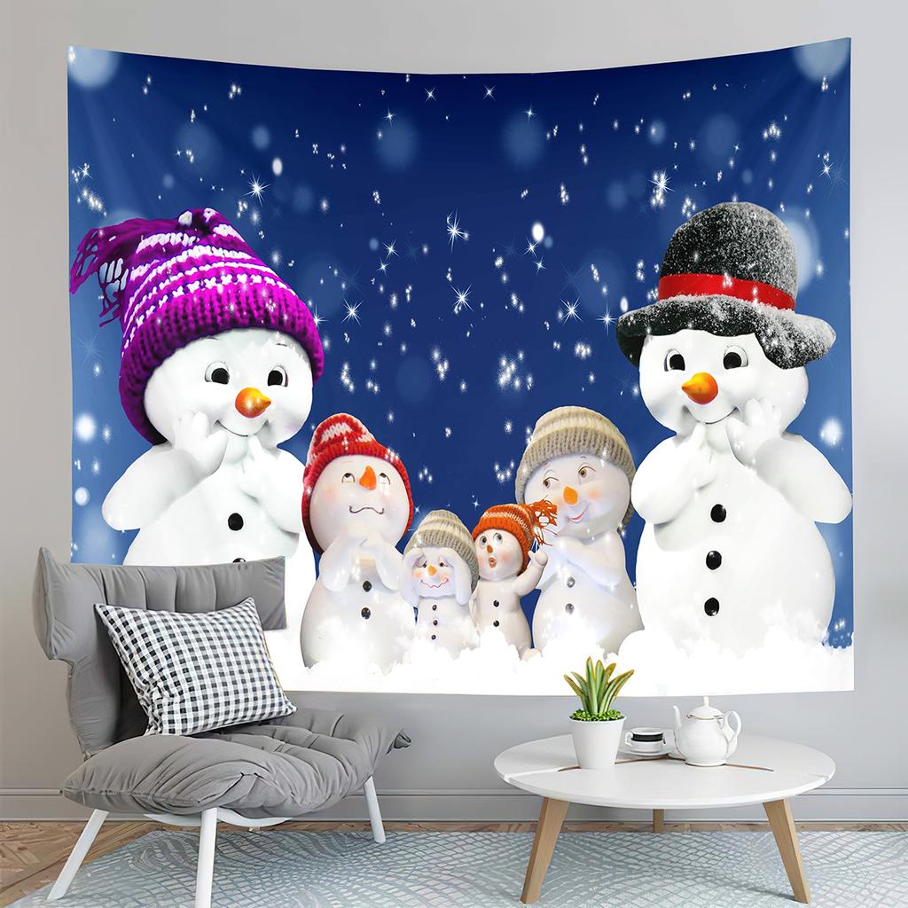 Winter Smile Snowman Tapestry Happy Christmas Decoration Tapestry Home Living Room Bedroom Dorm Wall Hanging Decorative Blanke