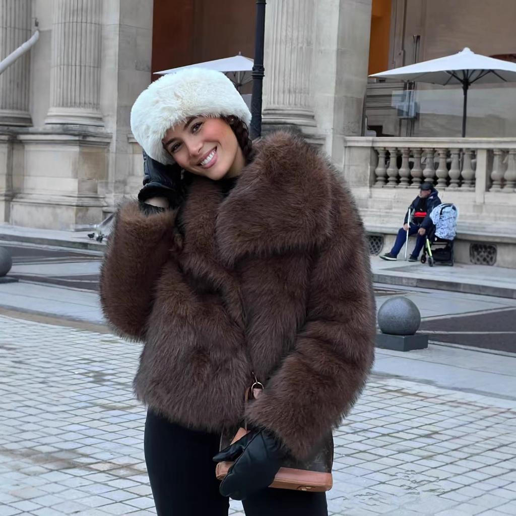 European and American high-quality environmentally friendly fur coat, large lapel collar short fur coat, fashionable imitation fox fur coat