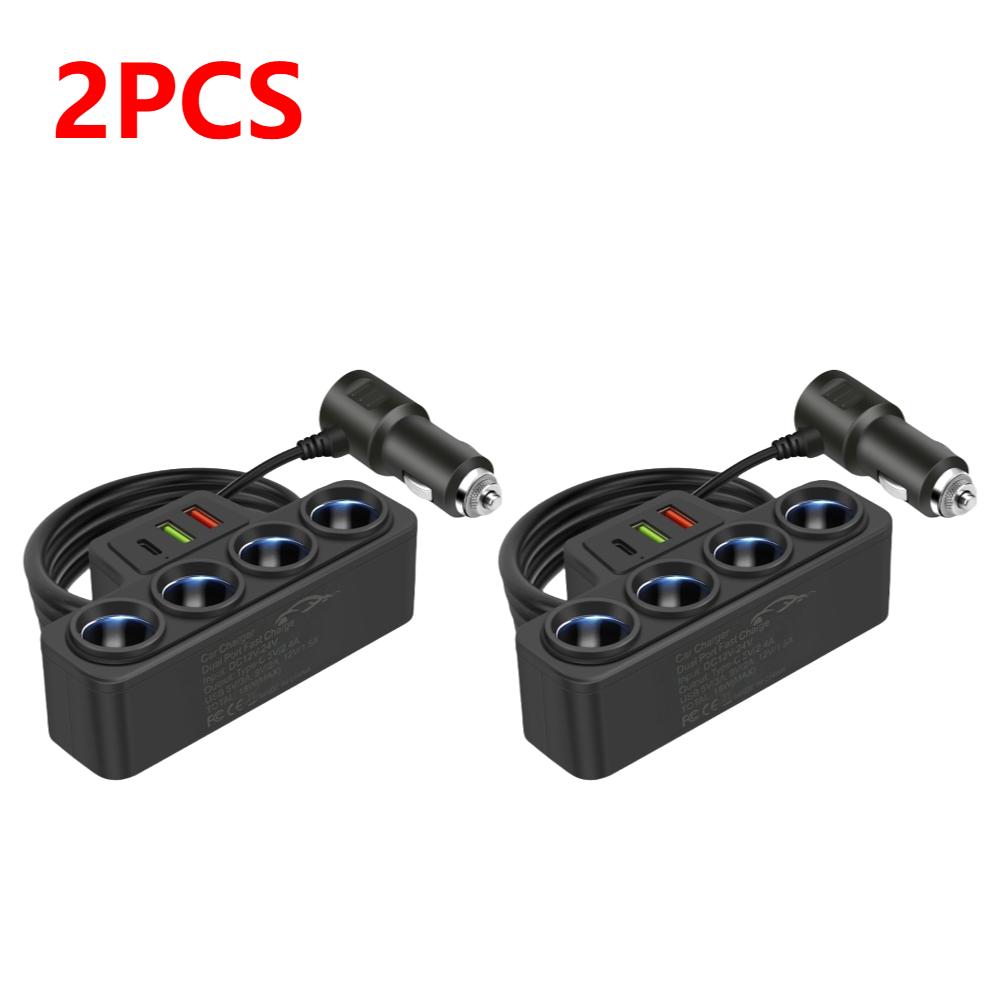 Car Cigarette Lighter Socket Splitter Plug 3 USB Socket QC3.0 PD 3.1A 12V-24V Fast Charger Plug 4-Socket 18W Phone Power Adapter