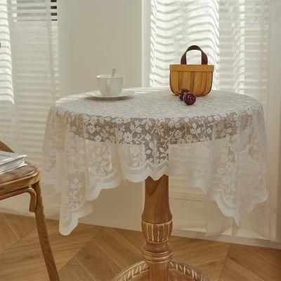 White Lace Tablecloth Retro Coffee Table Cloth Round Table Bedside Table Sofa Refrigerator Cover Pastoral Tablecloth