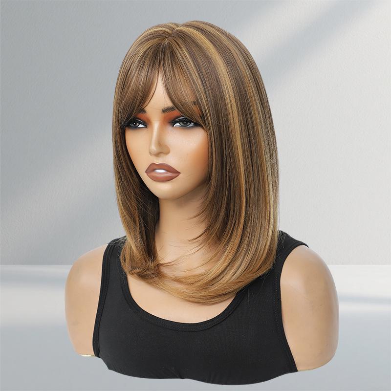 European-Style Eight-Character Bangs Layered Short Straight Hair Wig - Breathable, Machine-Made, Hot-Selling Chemical Fiber for Women