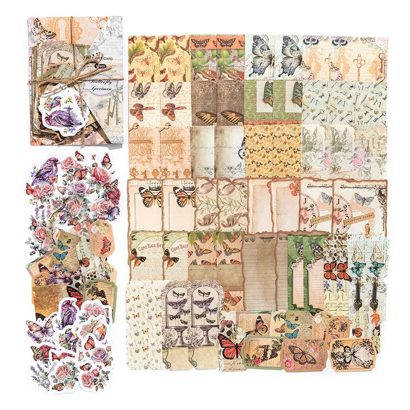 100Pcs Set Vintage Mixed Kit Sticker & Paper 2-in-1 Scrapbook Collage Literary Distressed Decor Supplies