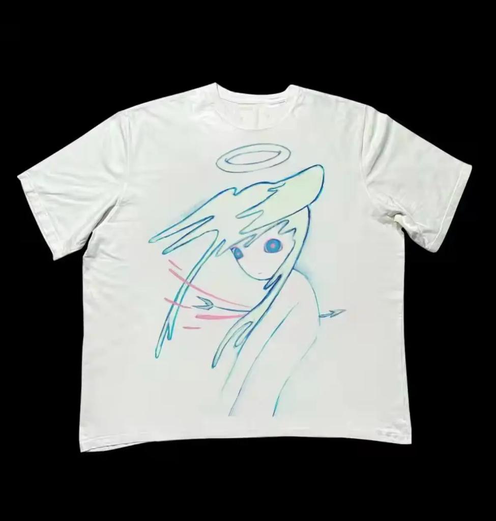 Sketchy Angel Girl Y2k Cyber Anime Y2k Graphic Tee Cotton Unisexs Unisexs Tshirt Summer Streetwear