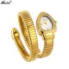 MISSFOX Watch, New Fashionable and Elegant Snake Head Inlaid with Diamonds and Gold Snake-shaped Winding Women's Watch