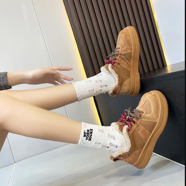 

Fashion 4CM Microfiber Suede Genuine Leather Vulcanize Spring Platform Wedge Autumn Vulcanize Ankle Booties Chunky Sneakers Women 35