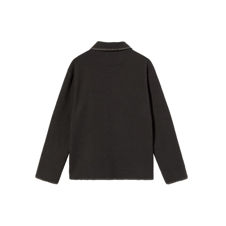Stussy FW21 Woodsy Blanket Stitch Fleece Solid Color Lapel Plush Jacket Casual Hook Edge American Vintage Jacket Unisex jackets Black 218128