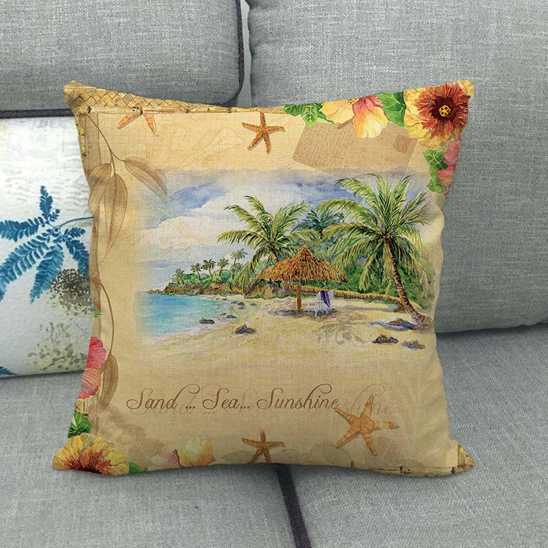 Coastal Scenery - Coconut Language Text Digital Printing Short Plush Pillow Covers For Car Sofa Office Cushion Cover Home Goods