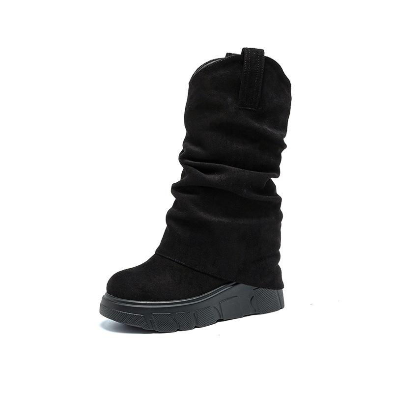 Pile Boots Women's 2025 Autumn and Winter New Short Boots Women's Height Increase Thin Women's Boots Fashion Design Sense Medium Tube Maillard