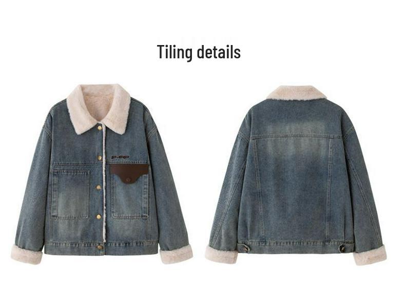 2025 Women's Winter Short Denim Jacket with Velvet and Lambswool