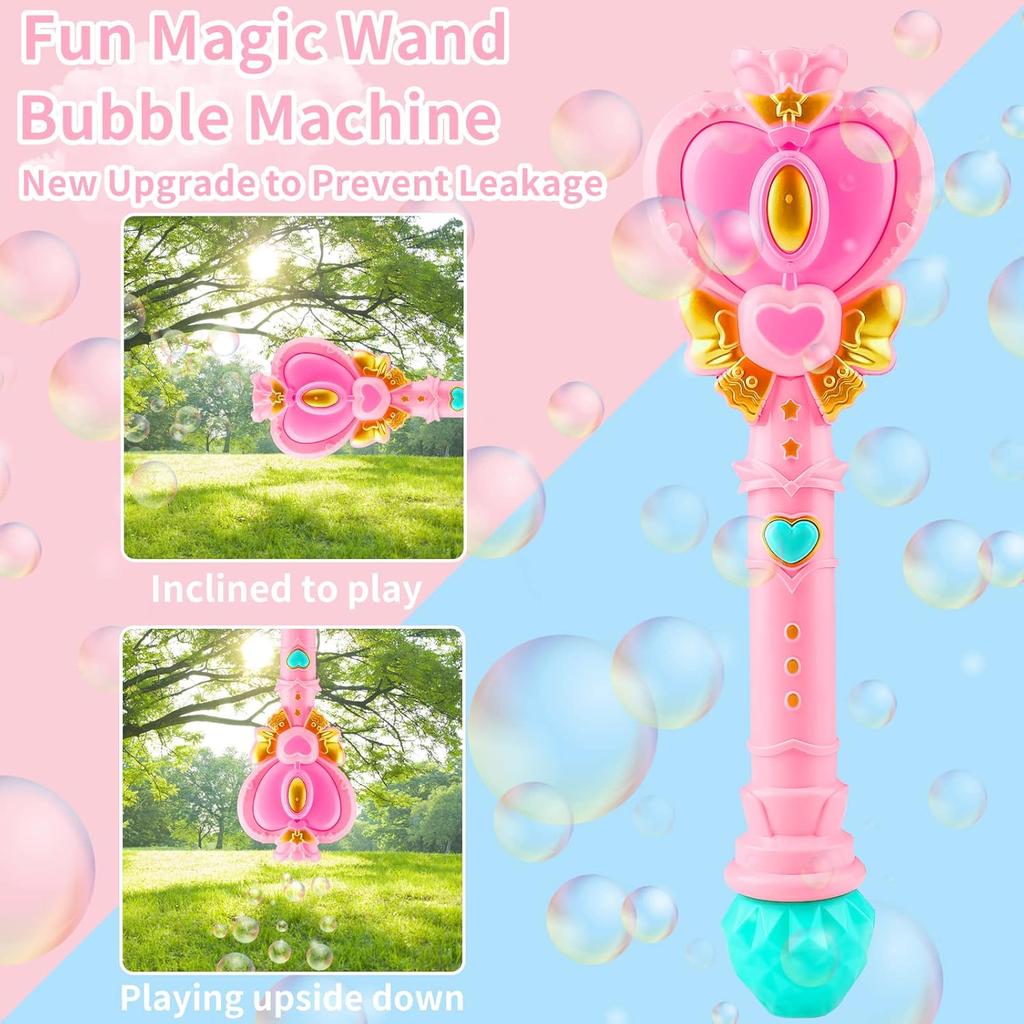 Bubble Wand for Kids, Princess Heart Bubble Machine Blower Maker Wand with Light, Easter Basket Stuffers Outdoor Toys Gifts for 1 2 3 4 5 6 7 8 Years