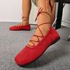 Fashion Comemore Women's Shoes Spring Autumn New Cross Strap Flats Casual Shallow Mouth Single Shoes Round Toe Anke Lace Up Flat Shoe