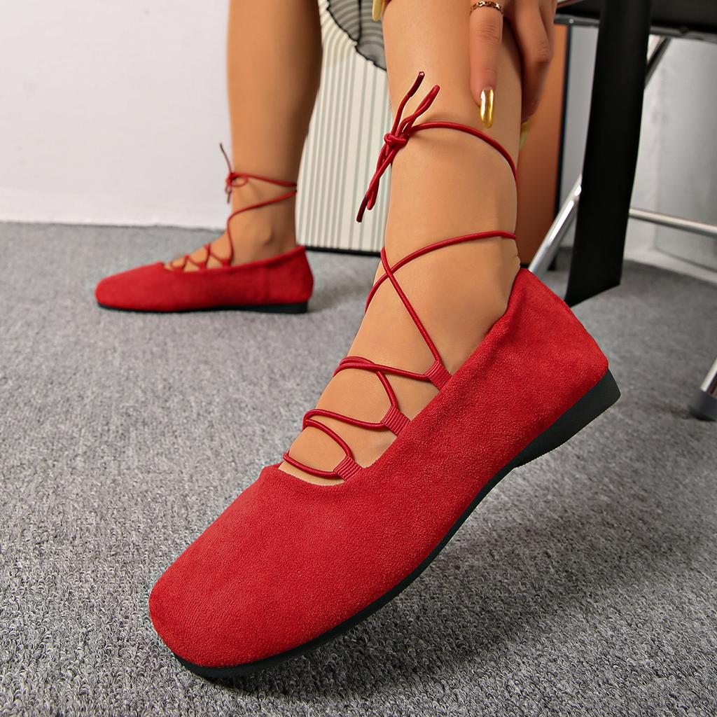 Fashion Comemore Women's Shoes Spring Autumn New Cross Strap Flats Casual Shallow Mouth Single Shoes Round Toe Anke Lace Up Flat Shoe