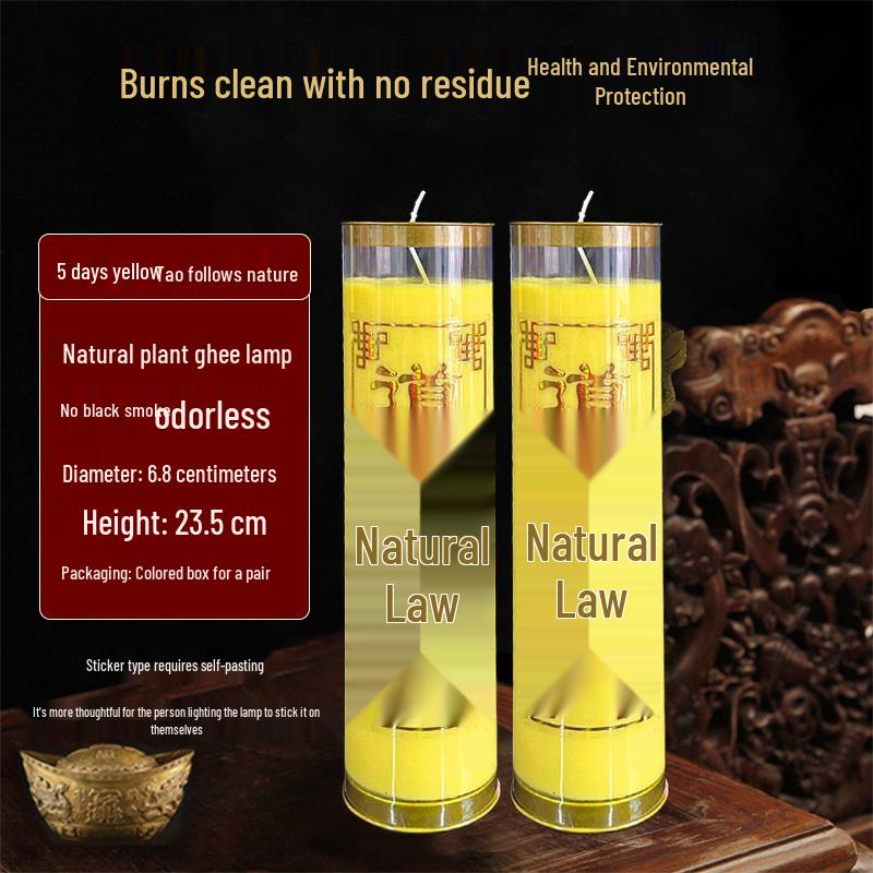 Ghee Oil Candle for Taoist Temple: 7-Day Smokeless Cylindrical Lamp