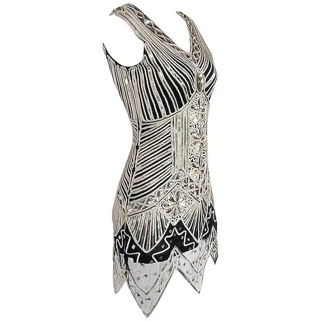 1920er Gatsby Perlenquastenkleid, Übergröße S-4XL - Damen Retro Formelles Pailletten Performance Kostüm.