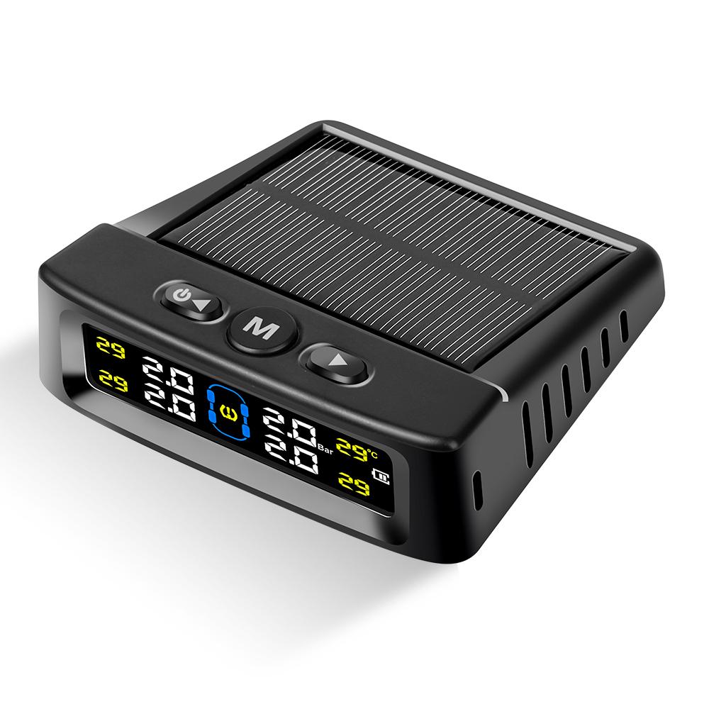 Päikeseenergia TPMS auto rehvirõhu häireseade Automaatne rehvirõhu turvalisus Värviline digitaalne ekraan 4 välist andurit rehvirõhu temperatuuri hoiatus