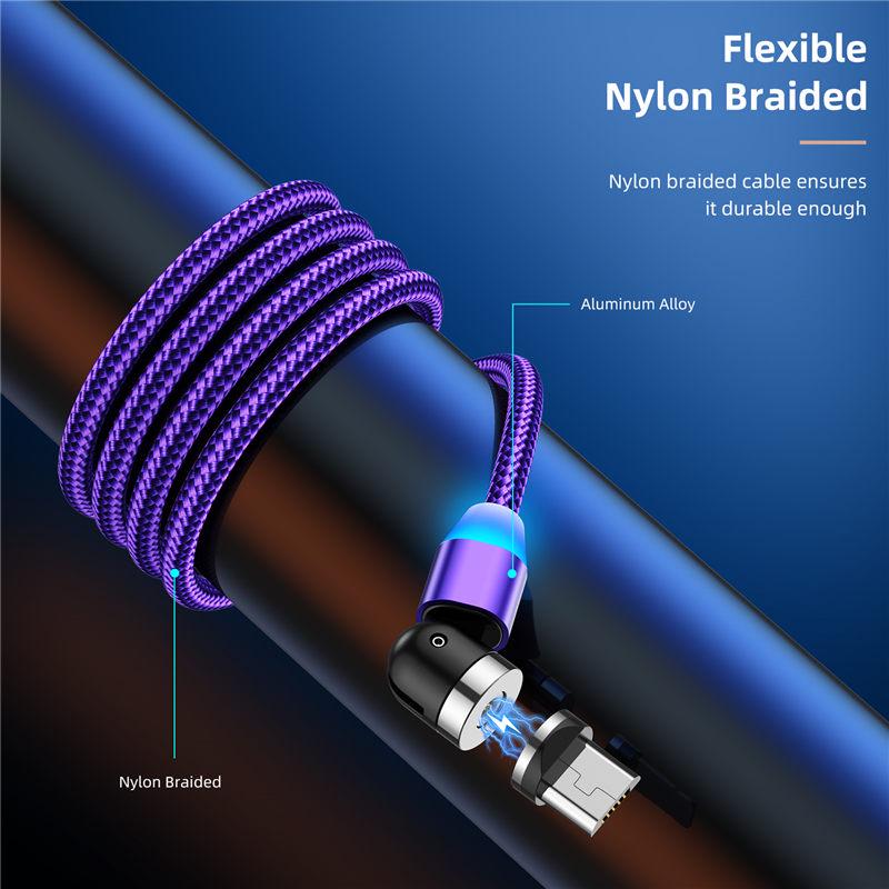 USLION 1M LED Magnetic USB Cable Fast Charging USB Type C Cable Magnet Charger Data Charge Micro USB Cable