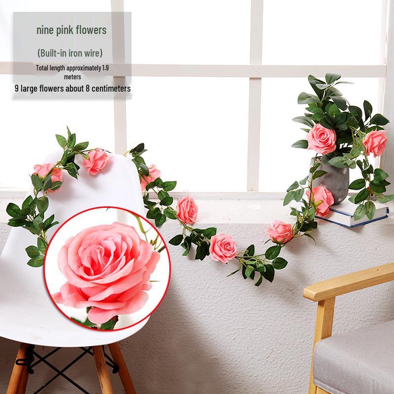 Artificial Rose Vine Ceiling Decor for Air Conditioning Pipe and Hanging Baskets