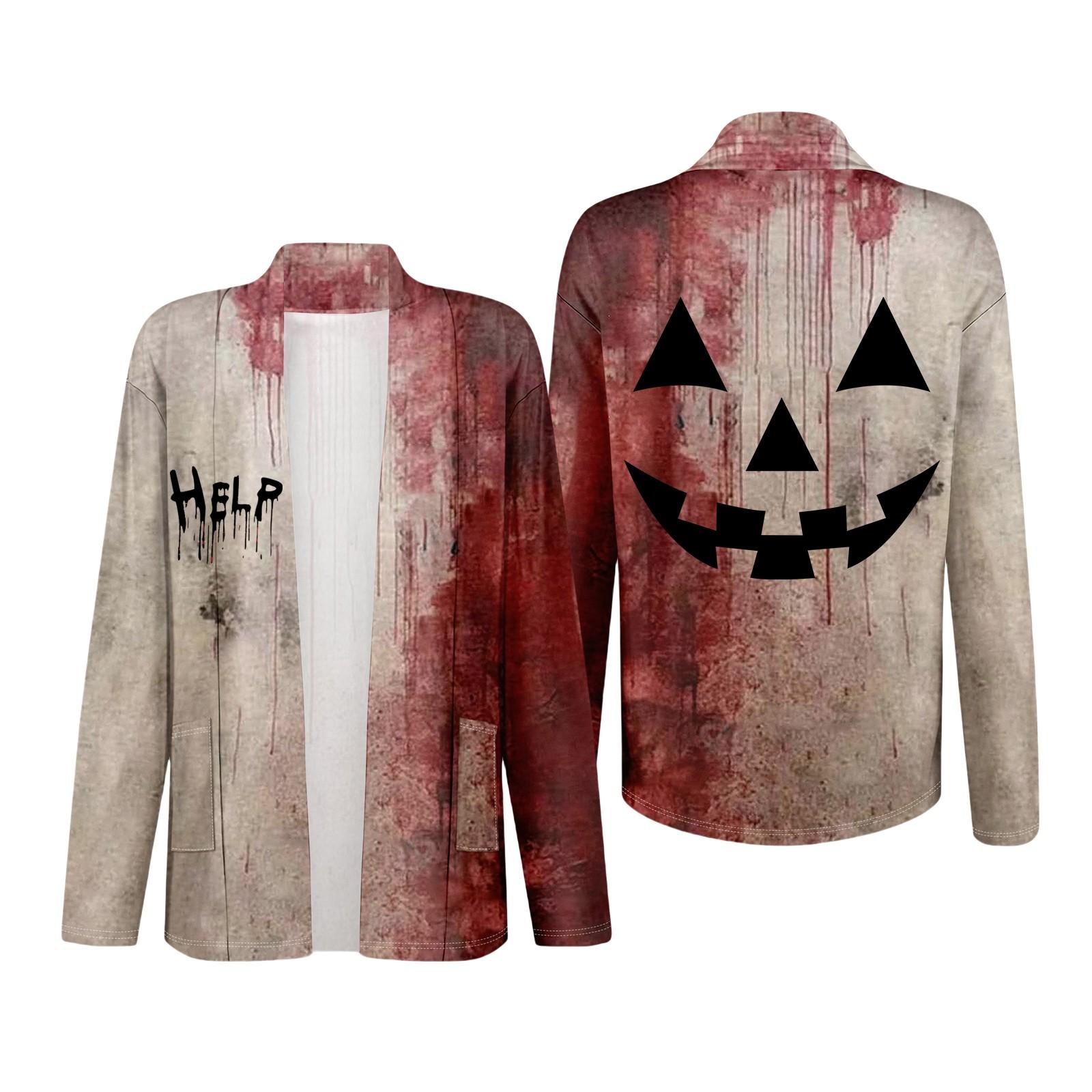 

Women s Long Sleeve Cardigan V Neck Fashion Halloween Printed Shirt Lightweight Casual Loose Thin Cardigans With Pockets S чорний