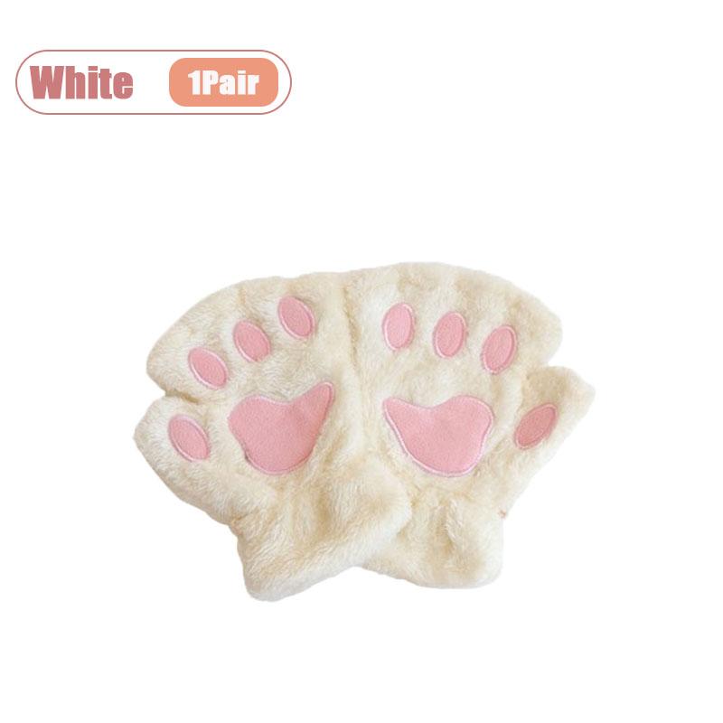 

Fleece Lined Half Finger Gloves Winter Warm Touchscreen Cat Paw Design Non Slip Grip for Phone Use Writing Students