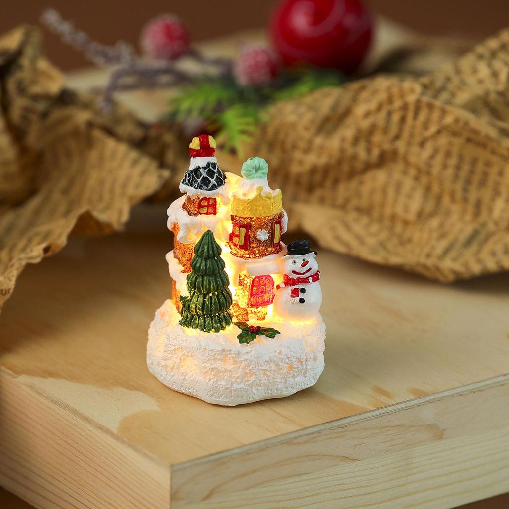Christmas Luminous Resin House with Santa Claus Ornament