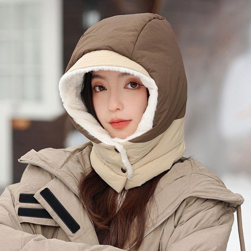 Fleece thickened warm child women's fashion color matching scarf one-piece hat autumn and winter skiing tram hat