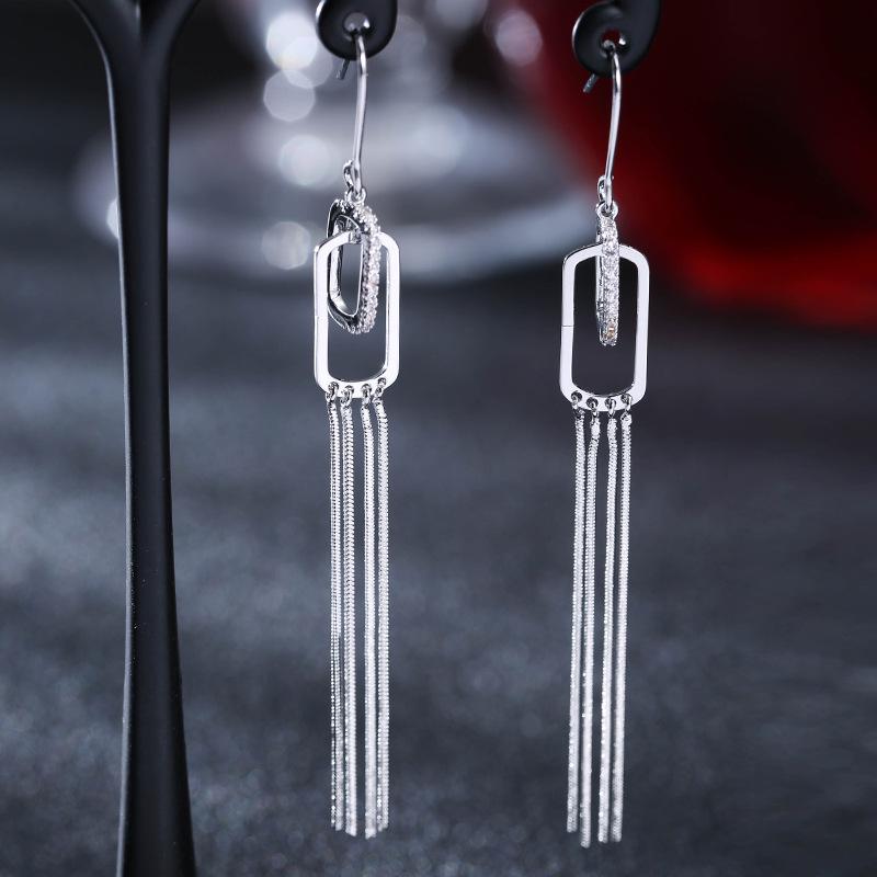 Elegant Korean Rectangle Buckle Tassel Earrings for Women
