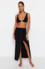 Women's Fashion New Skirt Black Fitted Maxi Woven Slit Skirt