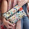 Medicine-Themed Cosmetic Travel Bag - Foldable Lightweight Zippered Makeup Organizer with Pill & Syringe Design, Durable Fabric