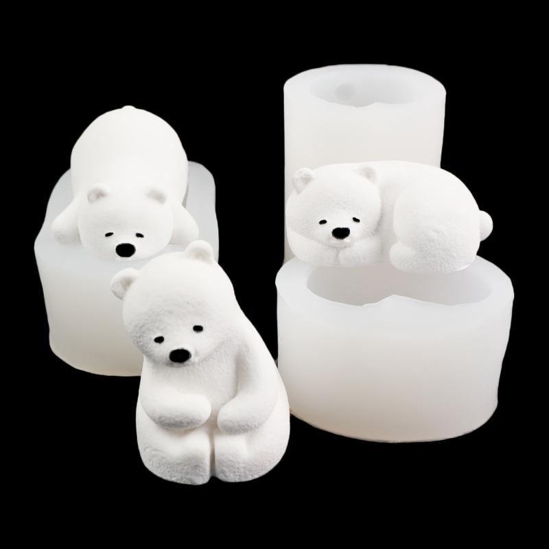 1 Piece Bear Silicone Candle Molds Mini 3D Polar Bear Candle Mold Cake Decoration DIY Handmade Fondant Clay Chocolate Mold