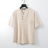 Herren Sommer Chinesischer Stil Plattenschnalle Kurzarm T-Shirt Übergröße Chinesisch Retro Baumwolle Leinen V-Ausschnitt Oberteile