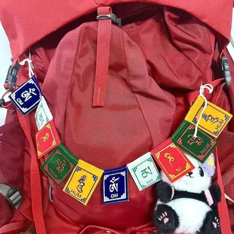 Tibetské molitbové praporky Malé batůžky Dekorace Barevná buddhistická požehnání Ozdoba Vhodné pro turistiku Kempování Cestování Dárek