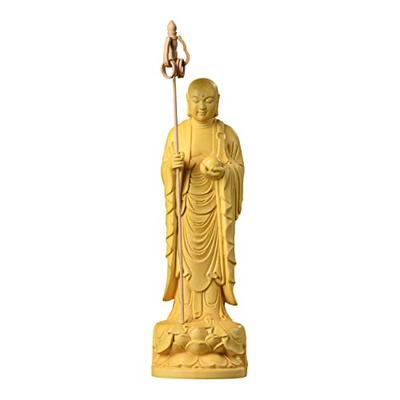 Hanro Holzschnitzerei Buddhistische Statue, Jizo Bodhisattva, Buddhistische Altarstatue, Holzschnitzerei, Buchsbaum-Ornament, Gebet, Schutz, Kindererziehung, Wasser M