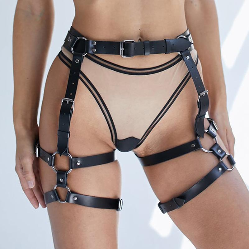 Ženy Sexy úvazek na nohy Podvazkový pás Kožené Spodní prádlo Bdsm Bondage Spodní prádlo Stehenní podvazek Goth Fetish Oblečení Festival Rave Oblečení