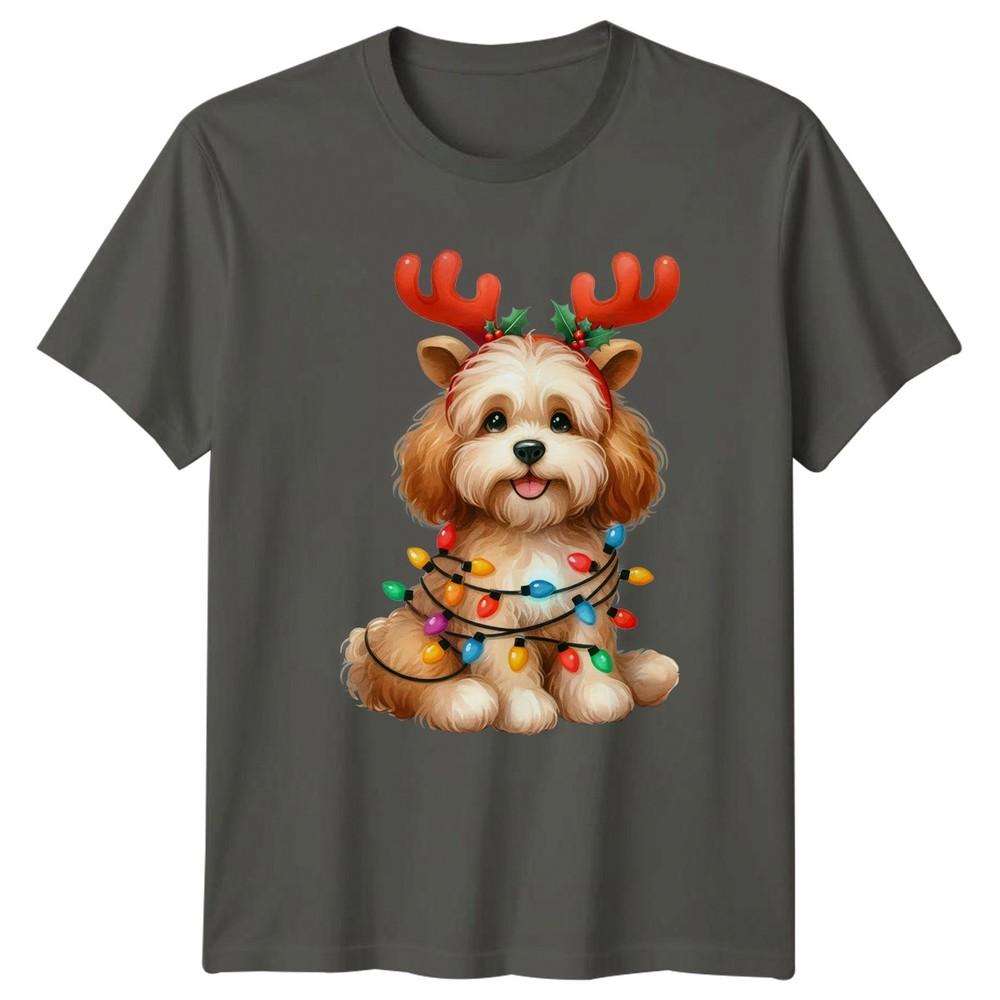 Christmas Dog Reindeer Lights Holiday Unisexs TShirt Unisexs Graphic Tee S