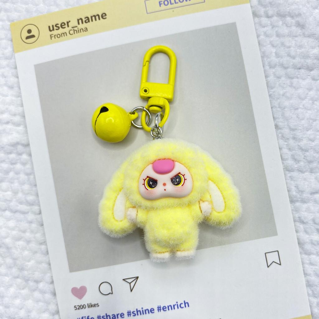 Plastic Bunny Keychain With 3d Embossed Fleece Ears For Bag Decor