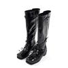 Cowhide version ballet style thick-soled boots women's leather bow square head thick-soled thick-heeled high boots knight boots