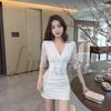Elegant Slimming Lace-Trim V-Neck Dress with Mid-Sleeves