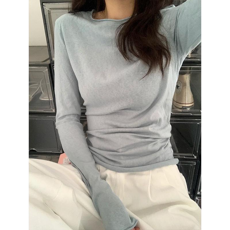 Slim Fit Sun Protection Cardigan for Women - Early Spring Rolled Hem Casual Minimalist Long Sleeve Top