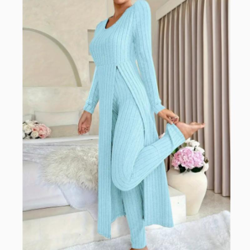 

Дизайн Sensation Топ с круглым вырезом и разрезом, с длинными рукавами и брюки, комплект из двух предметов в клетку, стиль весна/осень 3XL небесно-голубой