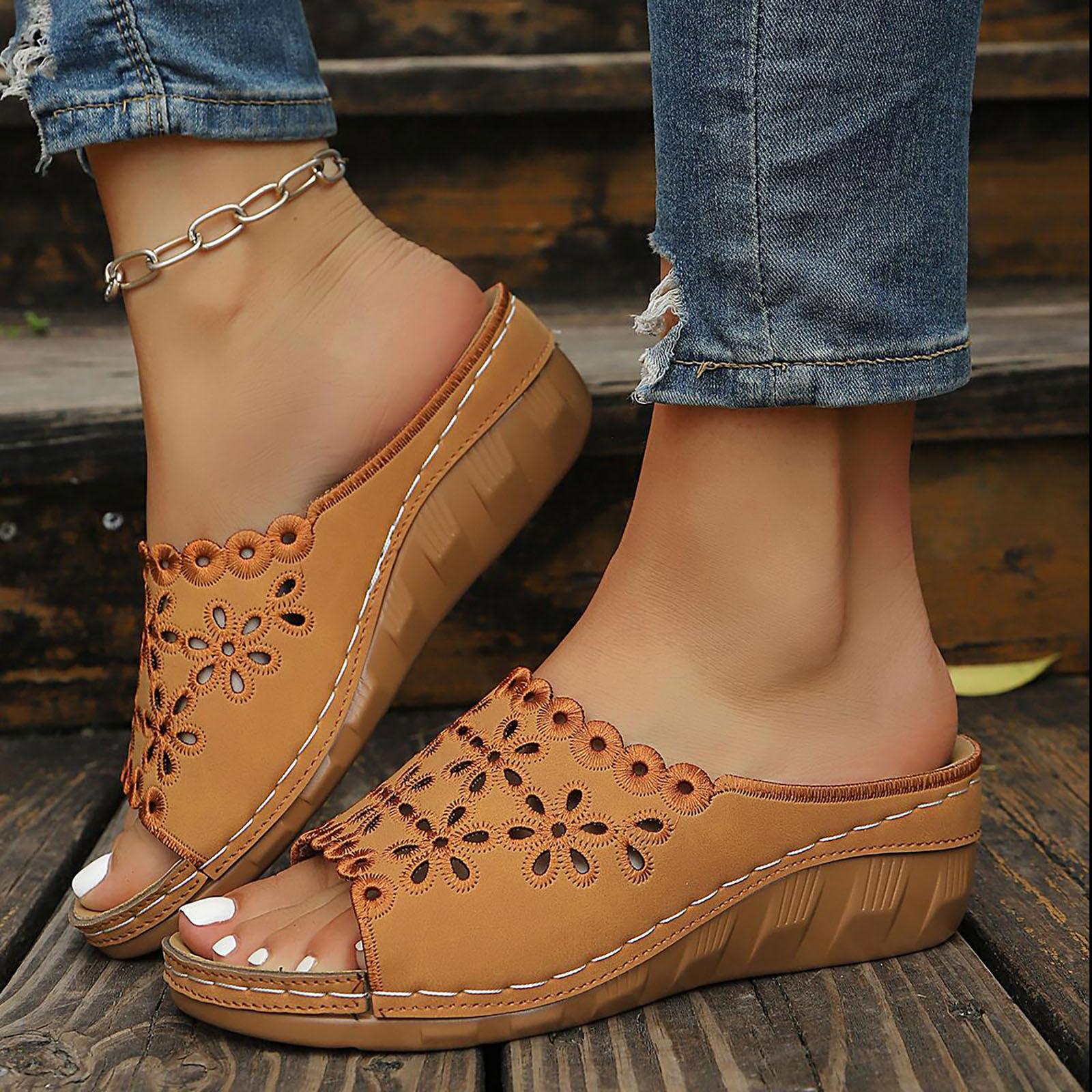 

Повседневные женские босоножки на танкетке с открытой вязкой и резьбой, удобные, дышащие, ретро, повседневные, модные, 2026 36 коричневый