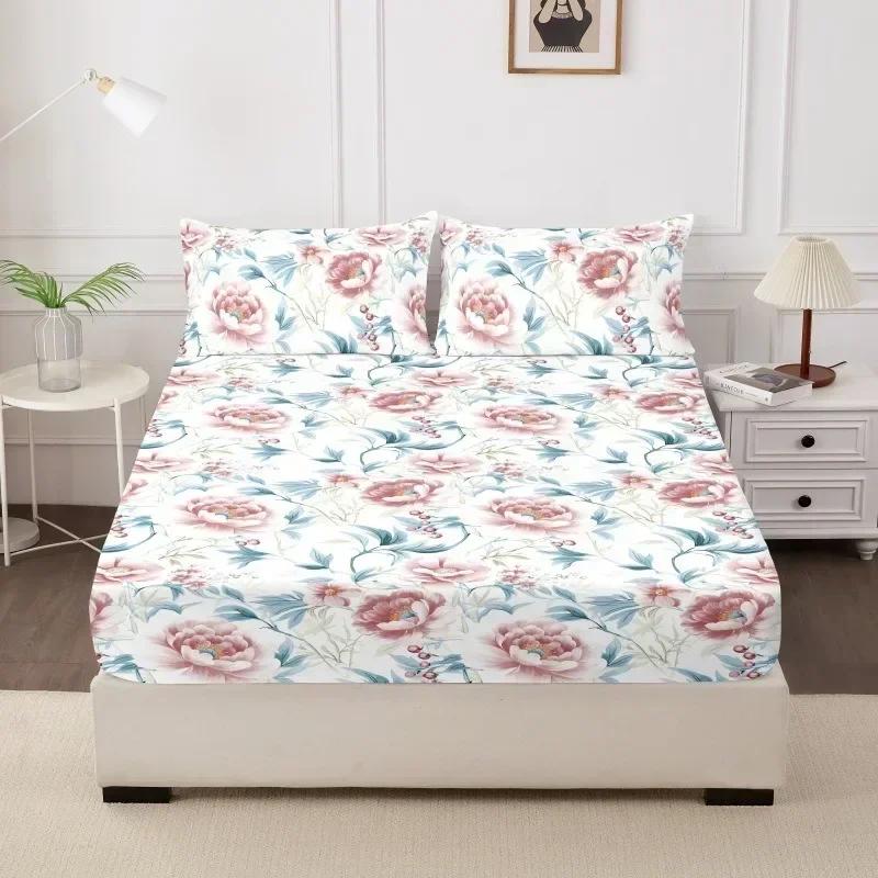 1PC Printed Fitsheet Single Double Twin Queen Size Mattress Cover with Elastic Band Bedsheet Soft Comfortable Fitted Sheet