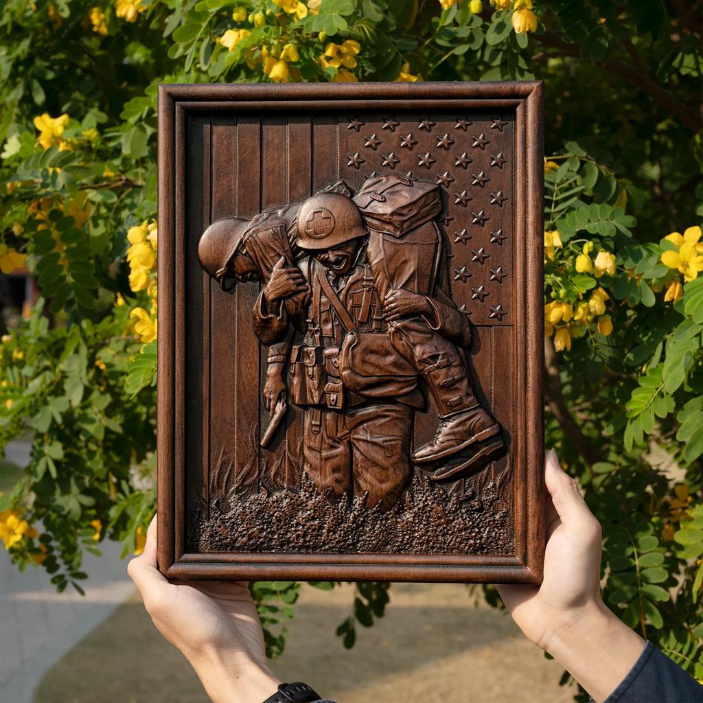 Vintage Vietnam War Veterans Wood Sculpture Wall Decor, Wooden Sculpture Hanging Art Work Decor